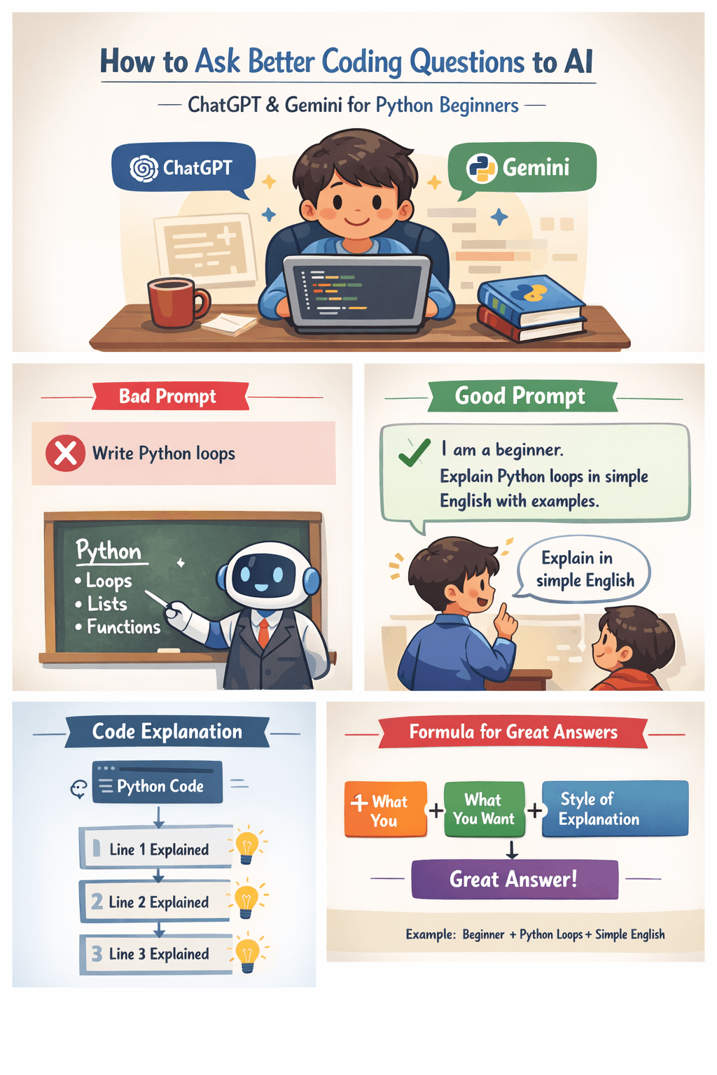 How to Ask Good Coding Questions to ChatGPT or Gemini (Python for Beginners)
